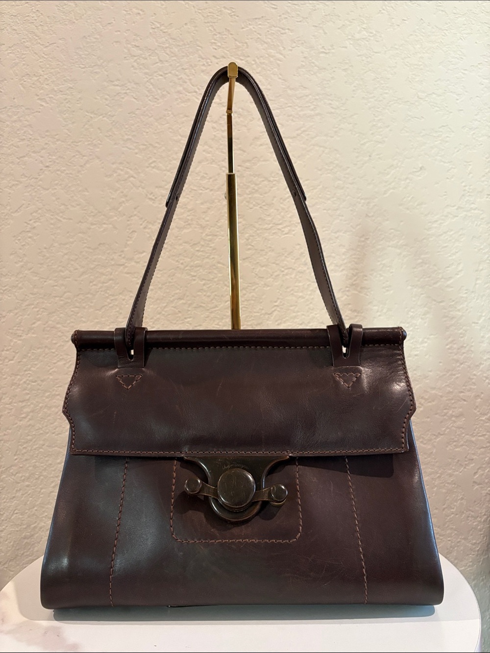Salvatore Ferragamo Classic Brown Leather Shoulder Bag